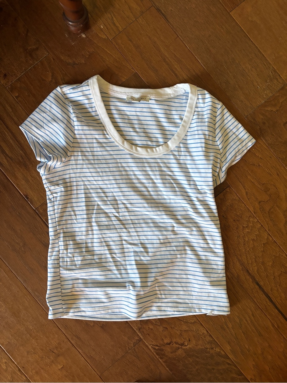 White & Light Blue Striped Tee Medium